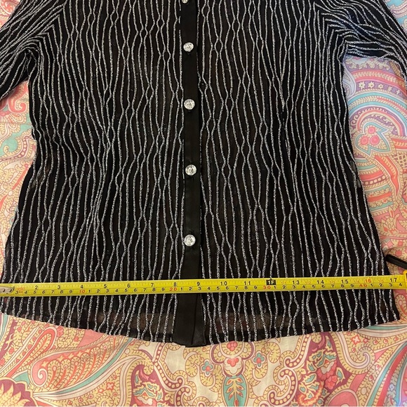 Woman Sparkly Black Long Sleeves See though Blouse - Picture 10 of 12